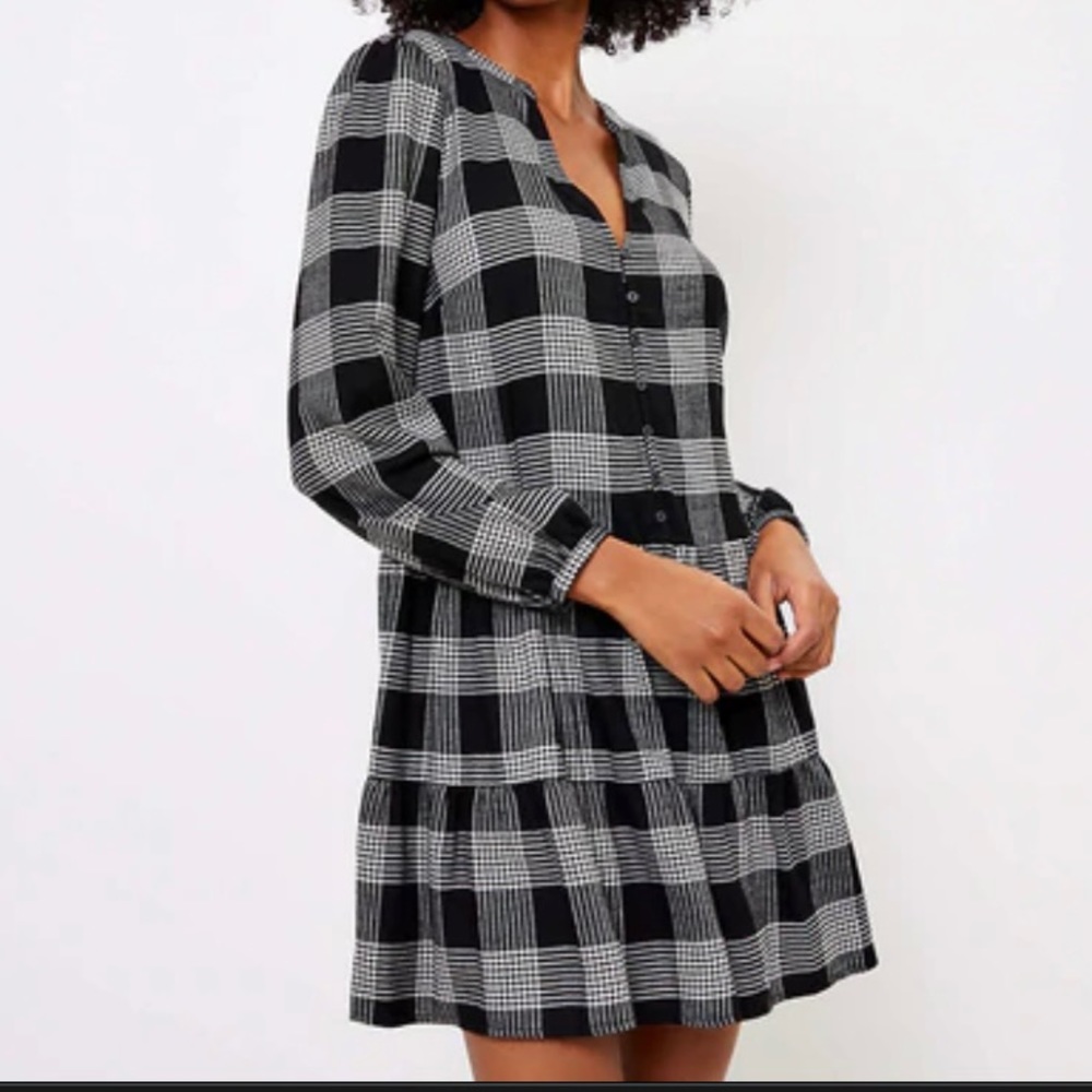 Loft Plaid Puff Sleeve Swing Dress